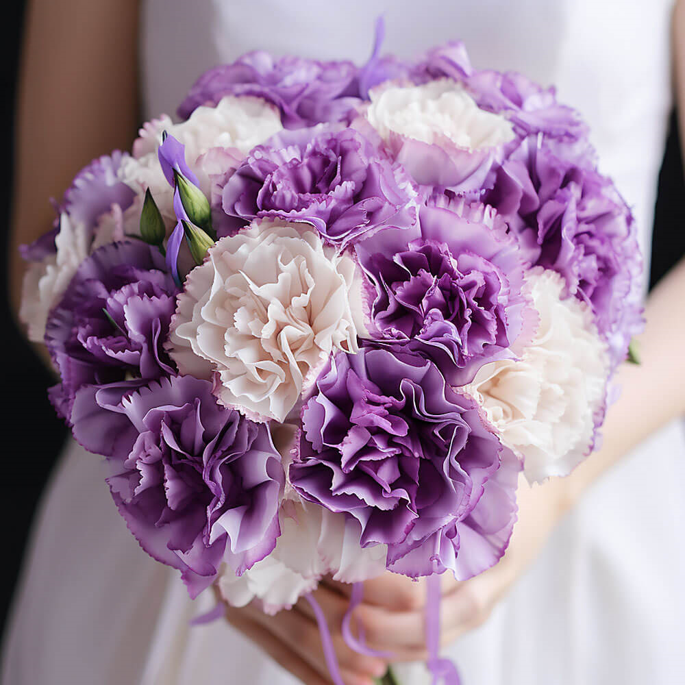 (DUO) Bridal Bqt Purple and White Carnations For Delivery to Everett, Washington