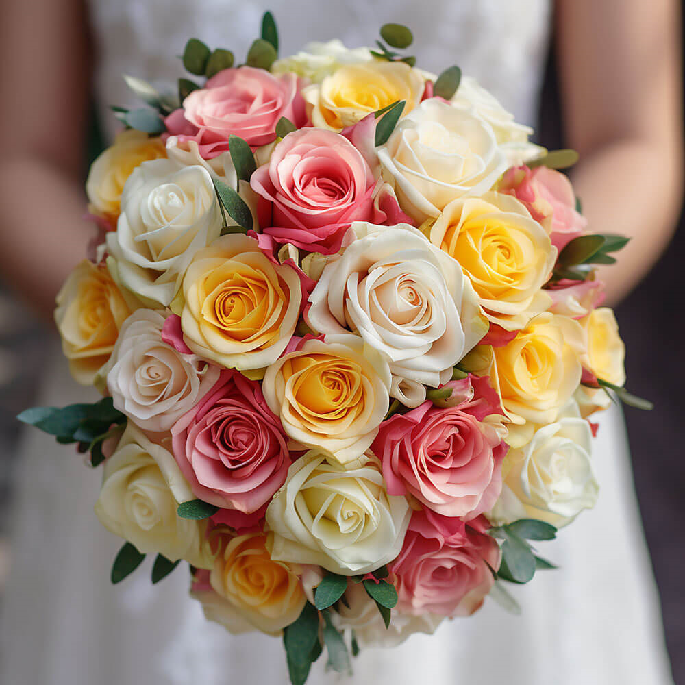 (DUO) Bridal Bqt Romantic Assorted Color Roses For Delivery to Richardson, Texas