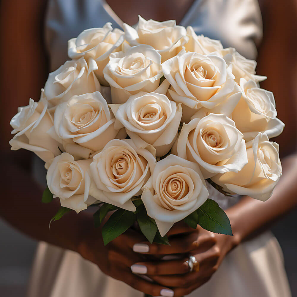 (DUO) Bridal Bqt Romantic White Roses For Delivery to High_Point, North_Carolina