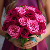 (BDx20) Romantic Dark Pink and Light Pink Roses 6 Bridesmaids Bqts For Delivery to West_Virginia