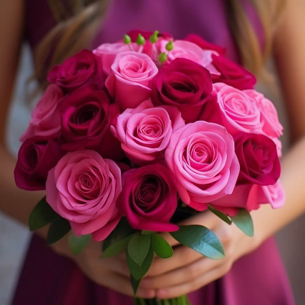 (BDx20) Romantic Dark Pink and Light Pink Roses 6 Bridesmaids Bqts For Delivery to Catonsville, Maryland