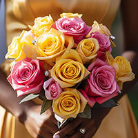 (DUO) Bridal Bqt Royal Yellow and Light Pink Roses For Delivery to Texarkana, Arkansas