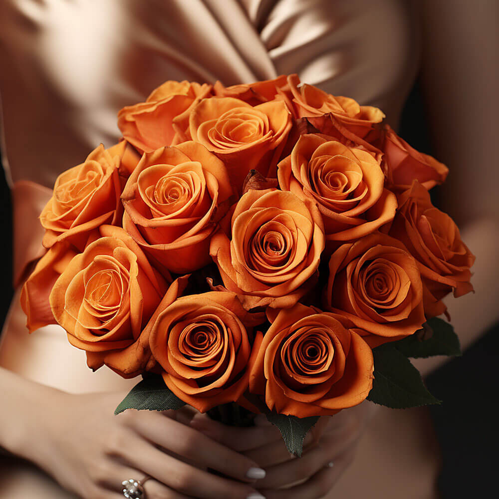 (BDx10) 3 Bridesmaids Bqt Royal Orange Roses
