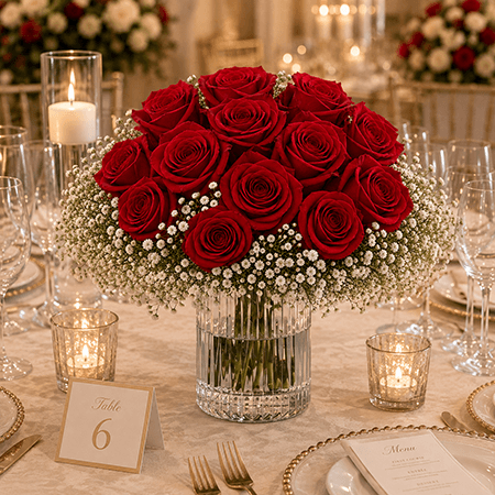 Wedding Centerpieces with Roses & Baby's Breath