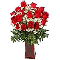 (OC) Arrangement Everlasting Love 24 Beautiful Roses and Greens and Fillers with Vase 1 Bouquet For Delivery to Glens_Falls, New_York