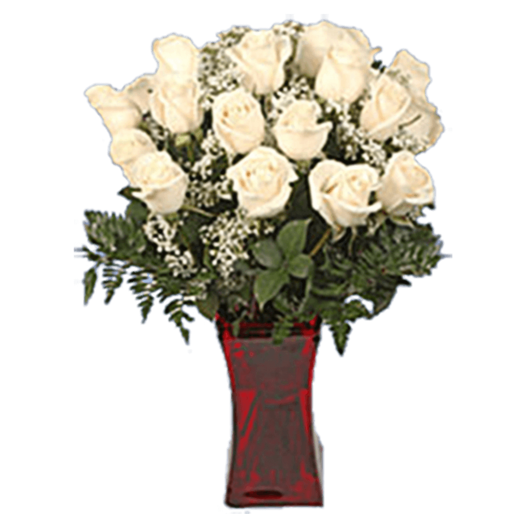 Valentine's Day Bouquet Just For You 24 White/Cream Roses Arrangement With Vase a total of 30 flowers