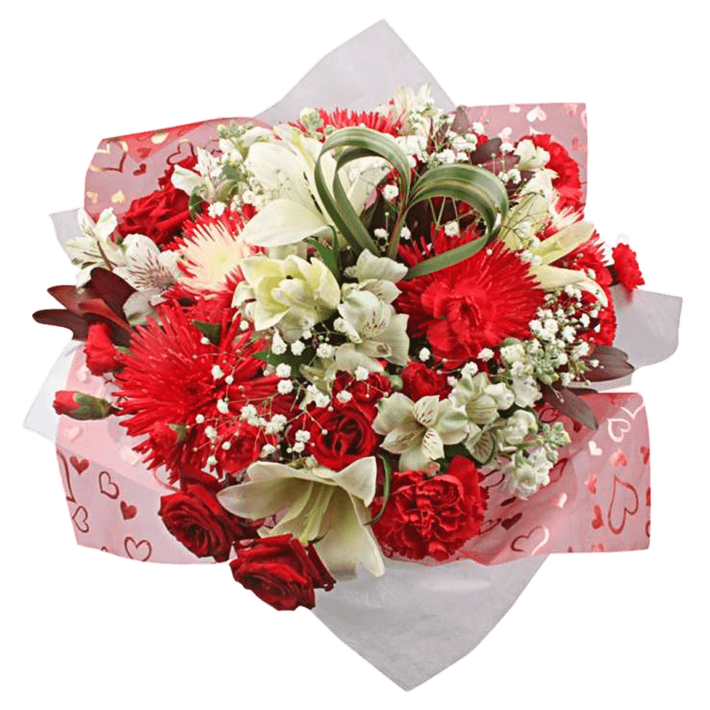 Valentines Day Red Roses Lilies Green Alstroemeria Carnations