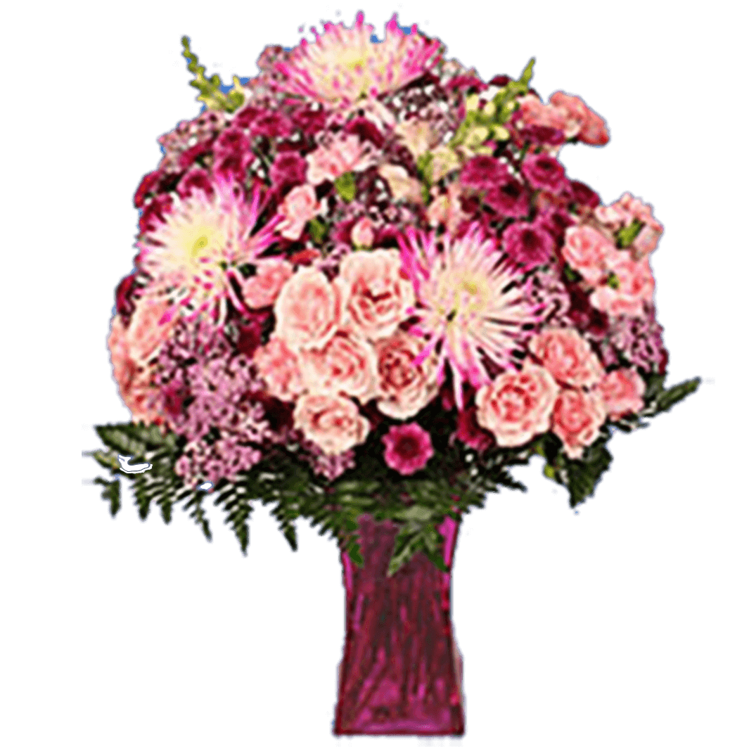 Valentines Flower Arrangement Pink Purple Flowers with Vase