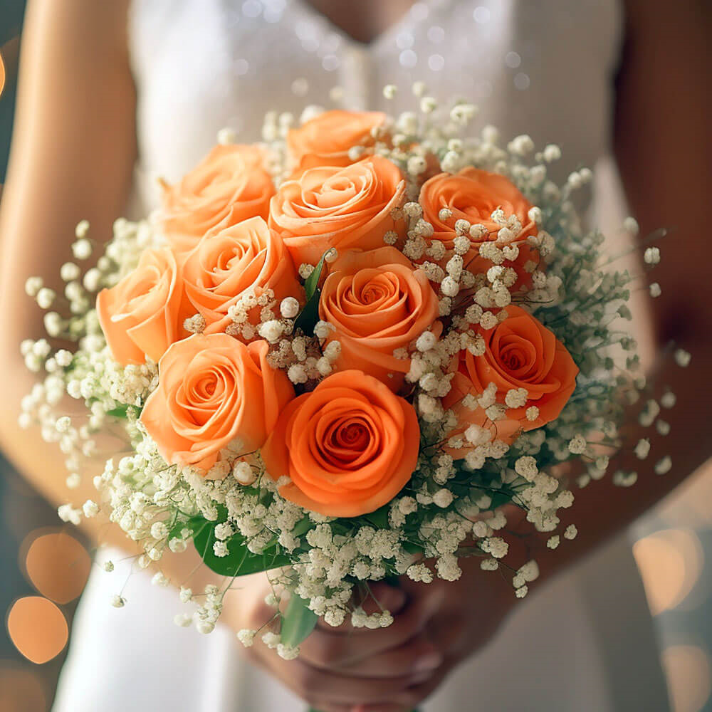 (BDx10) 3 Bridesmaids Bqt Classic Orange Roses For Delivery to Forest_Park, Georgia
