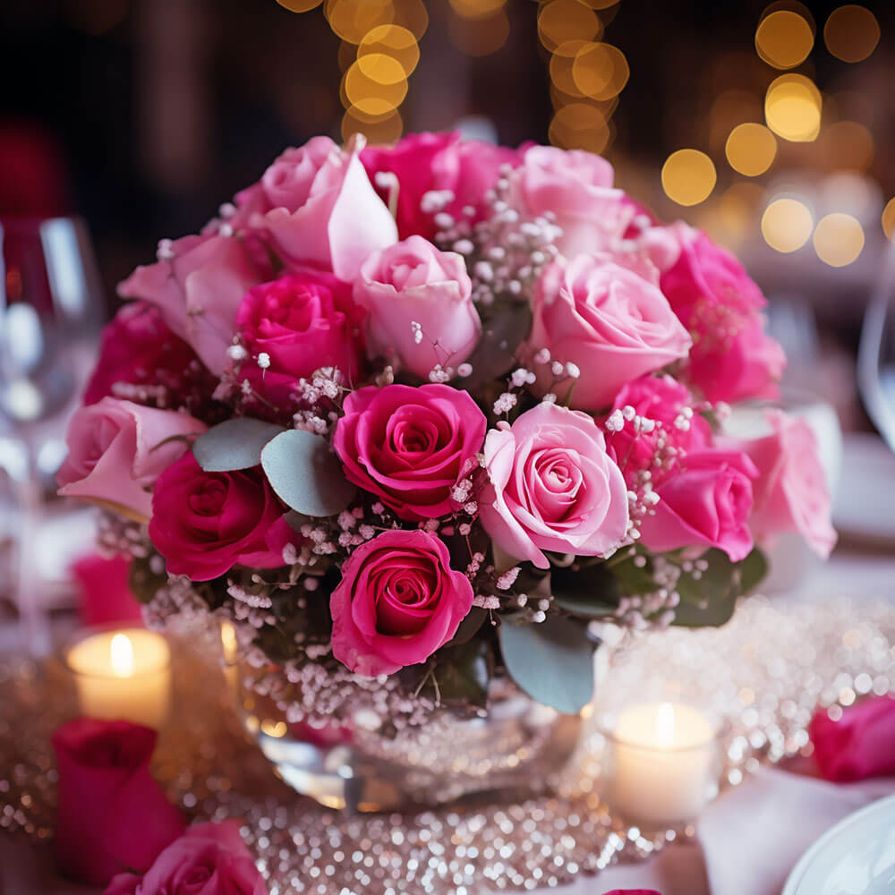 (BDx10) Classic Light Pink and Dark Pink Roses Table Centerpiece