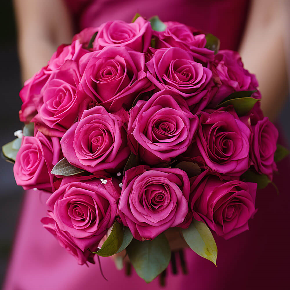 (DUO) Bridal Bqt Romantic Dark Pink Roses For Delivery to East_Hartford, Connecticut