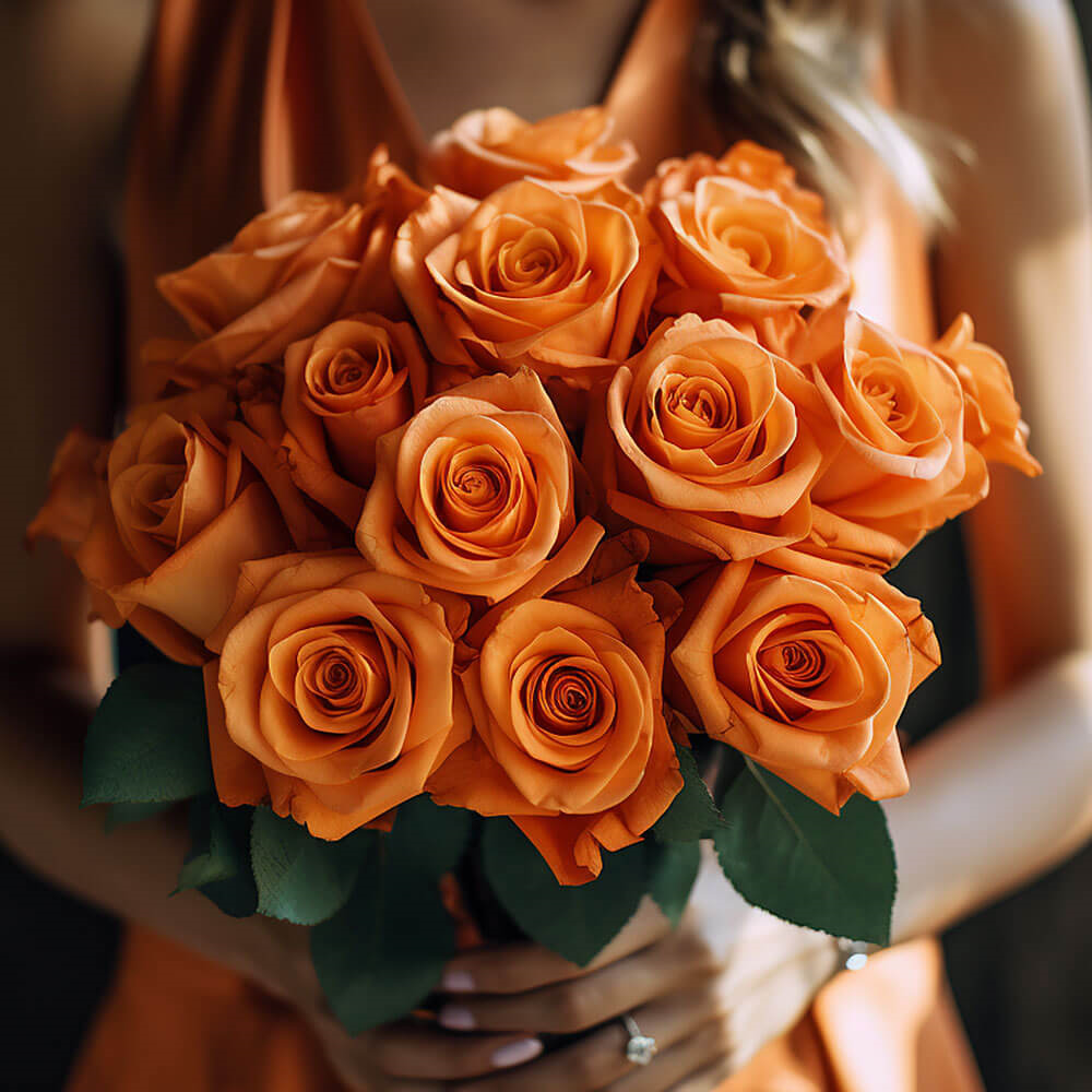 (DUO) Bridal Bqt Romantic Orange Roses For Delivery to Hayward, California
