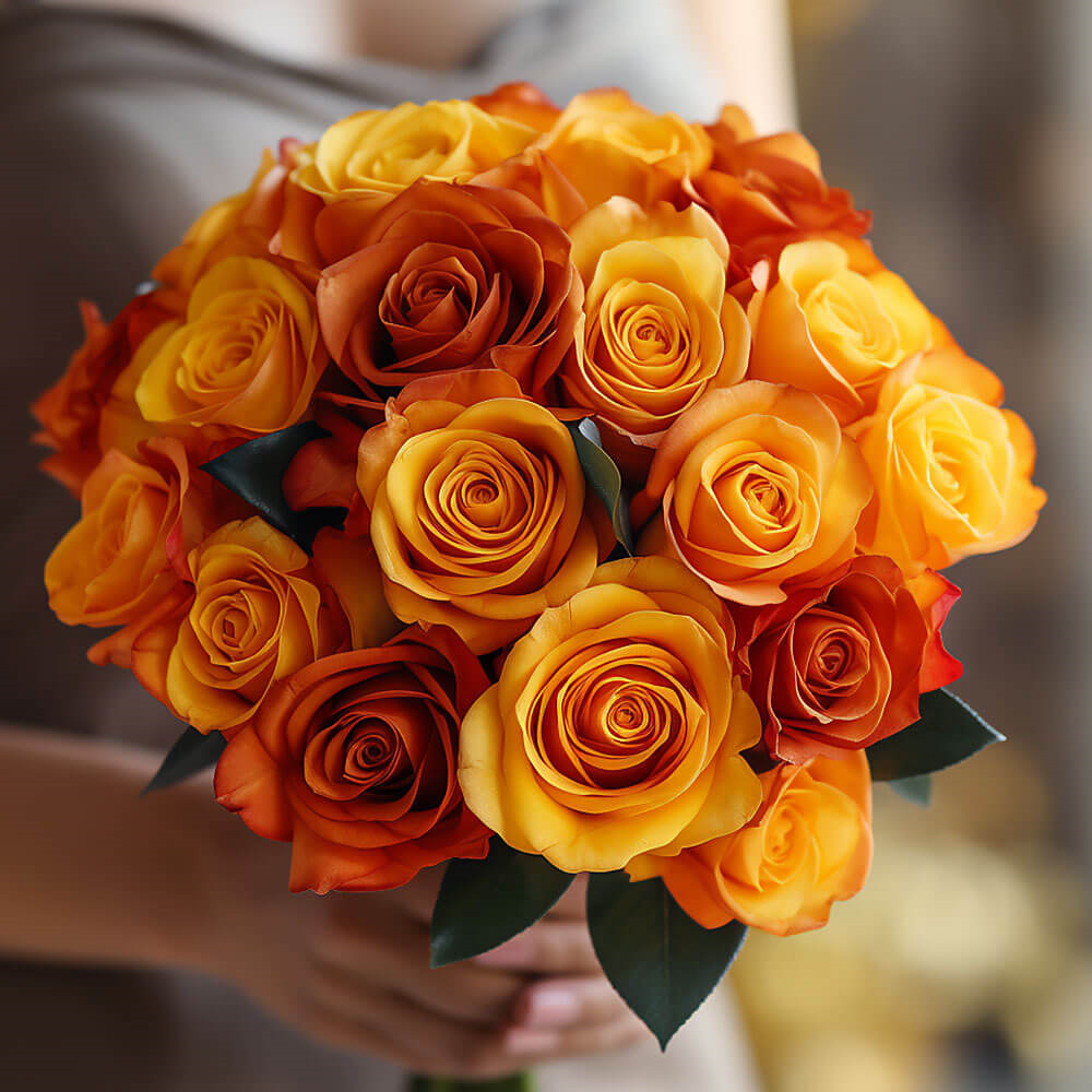 (DUO) Bridal Bqt Romantic Yellow and Orange Roses For Delivery to Leominster, Massachusetts