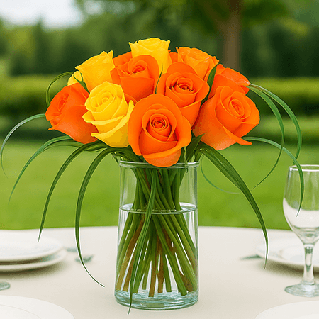 12 Vibrant Yellow and Orange Romantic Wedding Rose Centerpieces 12 Vibrant Yellow and Orange Romantic Wedding Rose Centerpieces