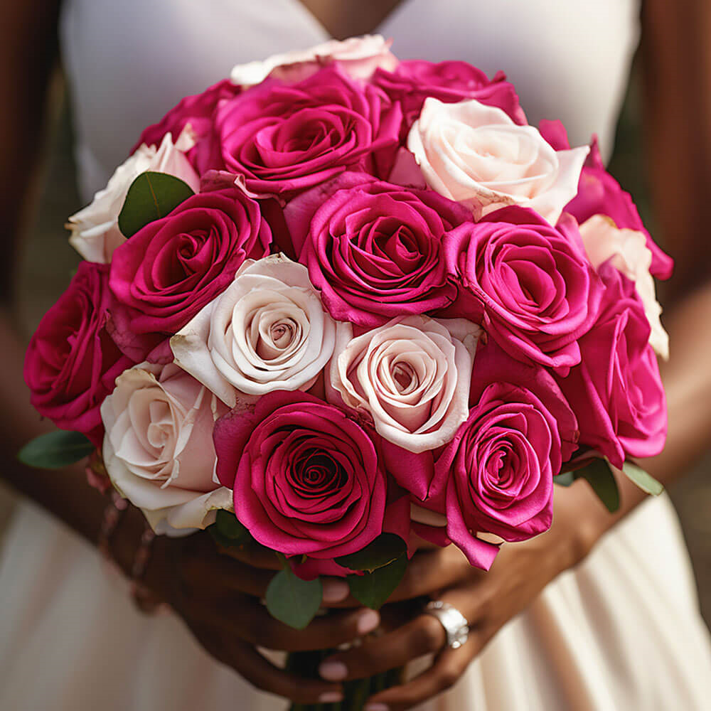 (DUO) Bridal Bqt Royal Dark Pink and White Roses For Delivery to Rockford, Illinois