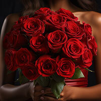 (DUO) Bridal Bqt 26 Royal Red Roses and Ruscus For Delivery to Danville, Virginia