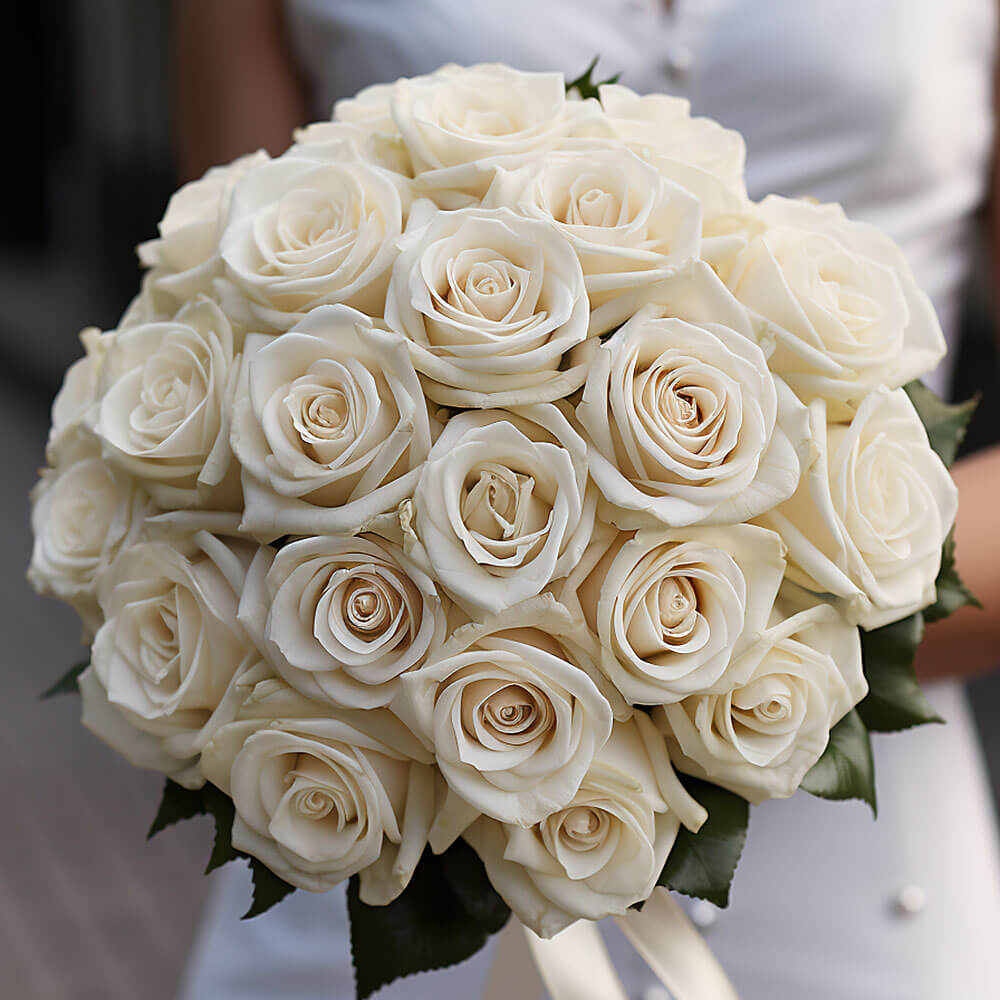(DUO) Bridal Bqt Royal White Roses For Delivery to Worcester, Massachusetts