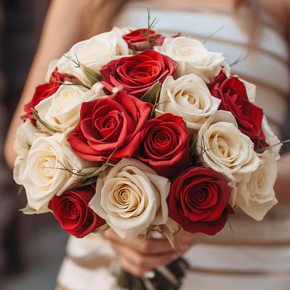 (BDx10) 3 Bridesmaids Bqt Royal Red and White Roses