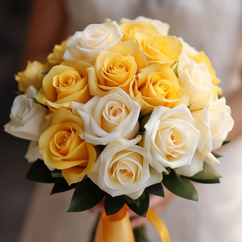 (BDx10) 3 Bridesmaids Bqt Royal Yellow and White Roses