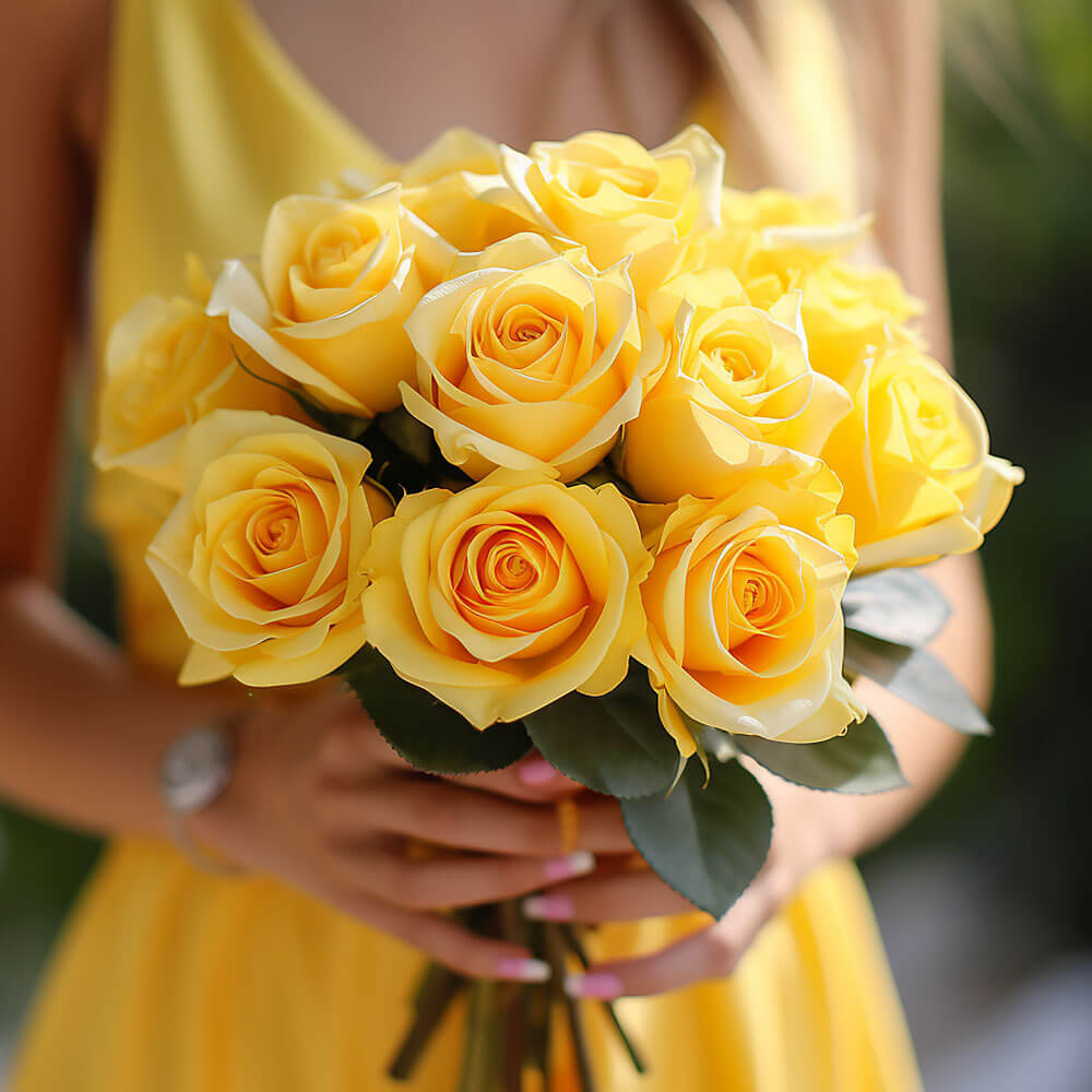 (BDx10) 3 Bridesmaids Bqt Royal Yellow Roses