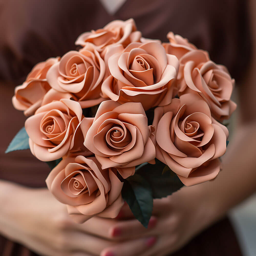 (BDx20) Royal Terracotta and Orange Roses 6 Bridesmaids Bqts