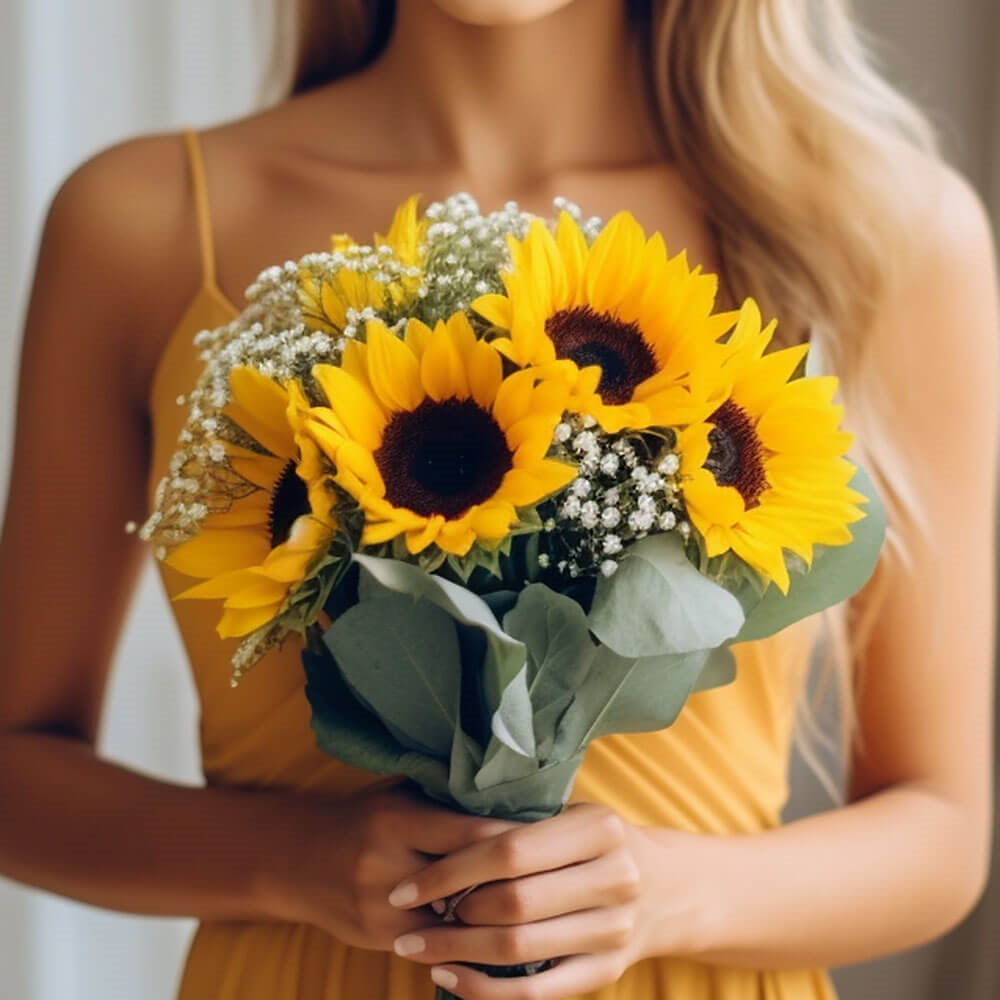 (DUO) Bridal Bqt Sunflower 13 Stems For Delivery to Morganton, North_Carolina