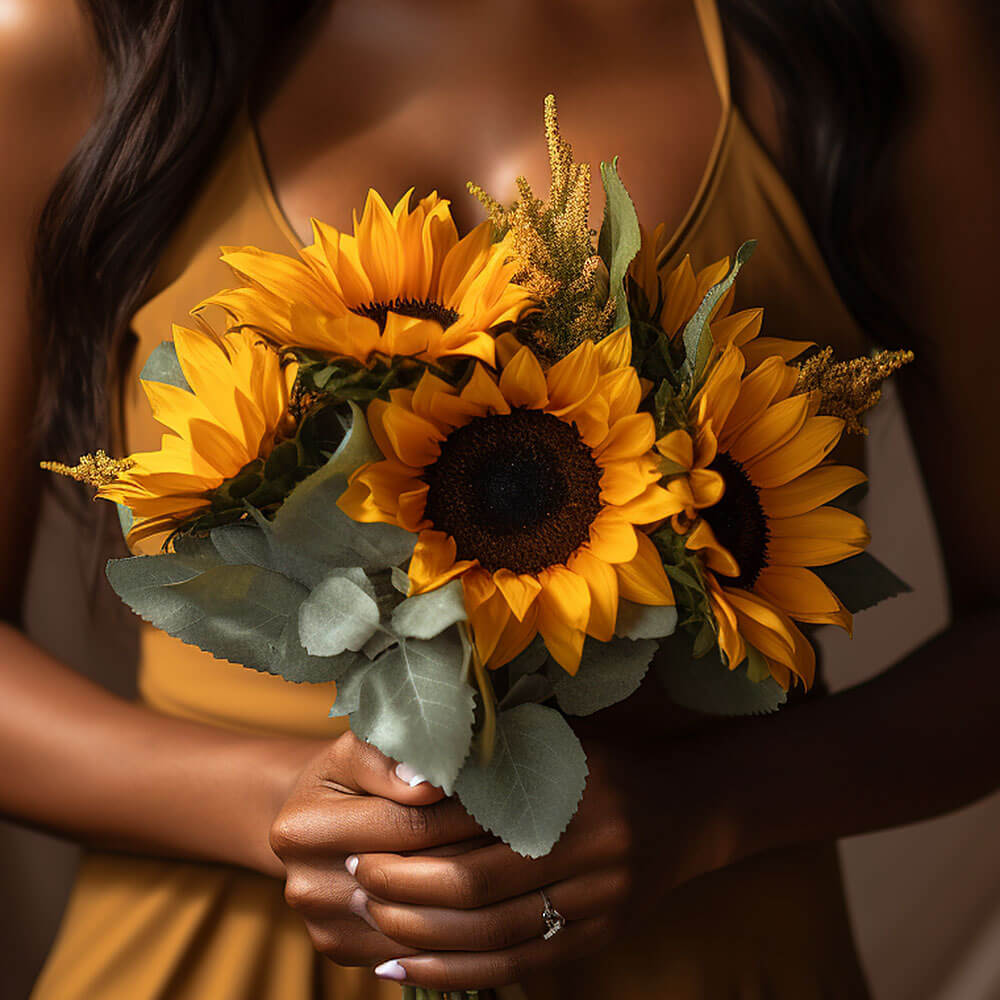 (BDx10) 3 Bridesmaids Bqt Sunflowers