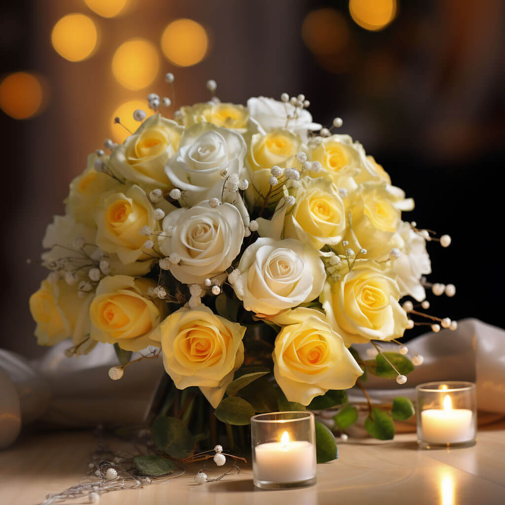 (BDx20) CP Classic White and Yellow Roses 6 Centerpieces