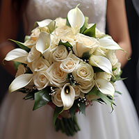 (BDx10) 3 Bridesmaids Bqt Ivory Roses and White Calla Lilies For Delivery to Downingtown, Pennsylvania