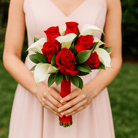 Bridesmaids Bouquets Red Roses & White Calla Lilies