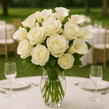 Wedding Centerpieces with Ivory Roses & Calla Lilies
