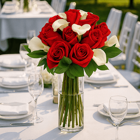 Wedding Centerpieces with Red Roses & Calla Lilies Wedding Centerpieces with Red Roses & Calla Lilies