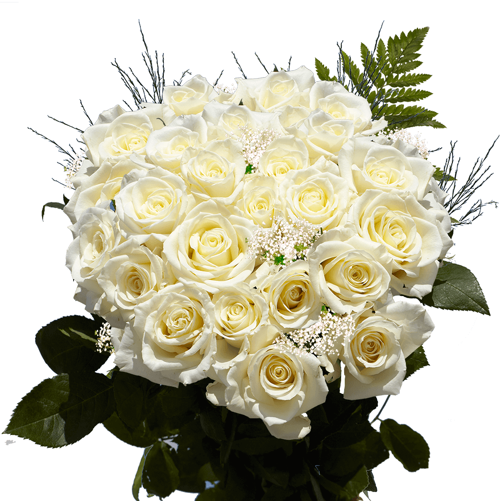 White Flowers Bouquet 2 Dozen Roses and Greenery