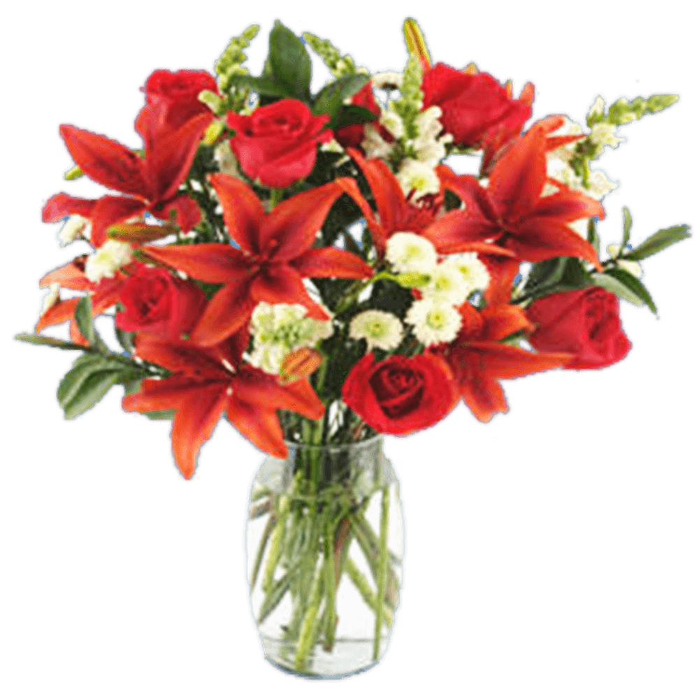 White Red Flower Arrangement Flowers Vase Included