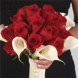(BDx10) 3 Bridesmaids Bqt Red Roses and White Calla Lilies Centerpieces For Delivery to New_Bern, North_Carolina