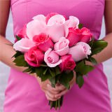(BDx20) Royal Dark Pink and Light Pink Roses 6 Bridesmaids Bqts For Delivery to New_York