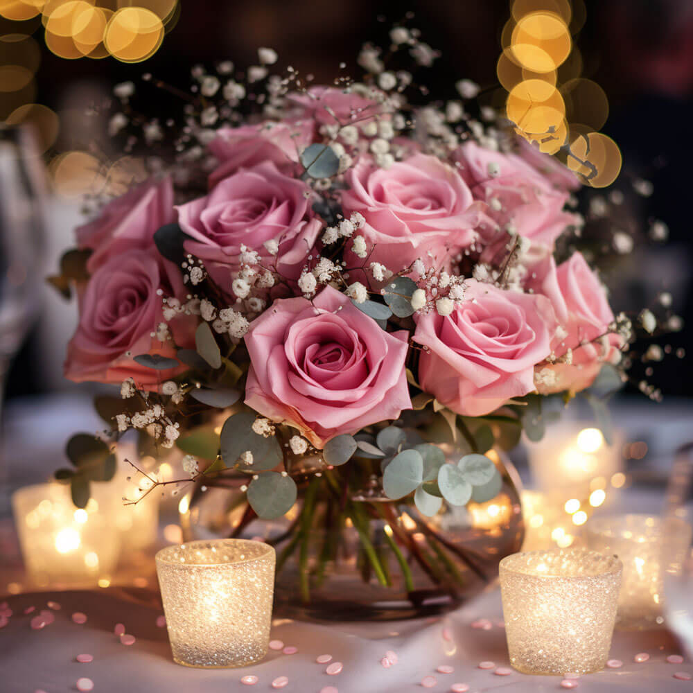 (BDx10) Classic Light Pink Roses Table Centerpiece For Delivery to Newburyport, Massachusetts