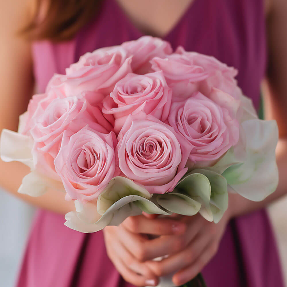Bridesmaid Bqt Royal Light Pink Roses Qty For Delivery to Palm_Desert, California