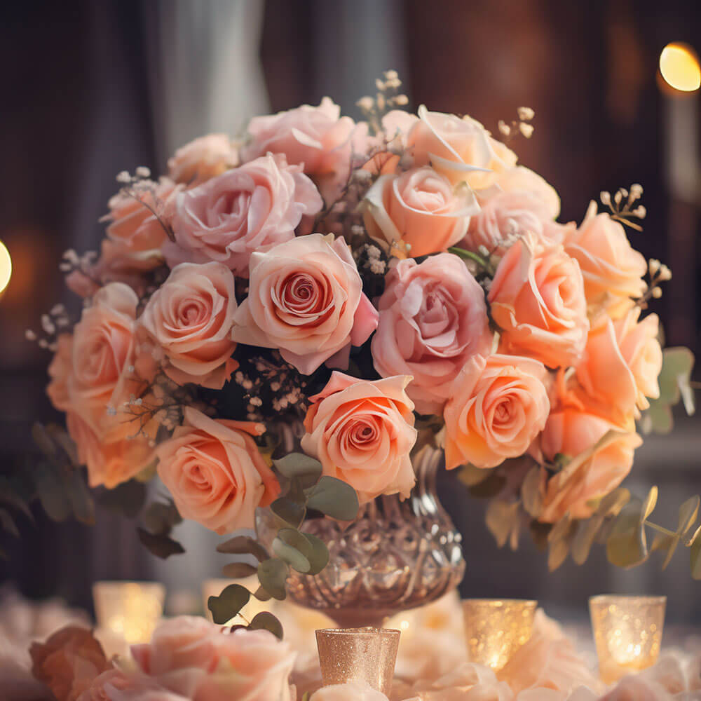 (BDx20) CP Romantic Peach Roses 6 Centerpieces For Delivery to Texas