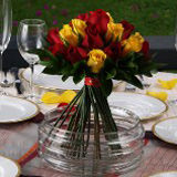 (BDx10) Royal Red and Yellow Roses Table Centerpiece For Delivery to North_Carolina