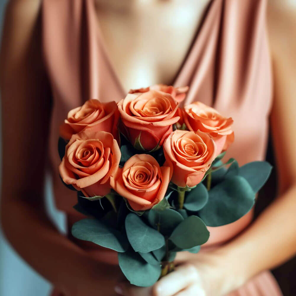 Bridesmaid Bqt Royal Terracota Orange Roses Qty For Delivery to Maryland