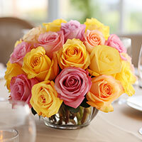 (BDx20) CP Romantic Yellow and Pink Roses 6 Centerpieces For Delivery to Cary, North_Carolina