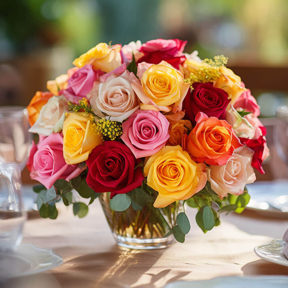(2BDx20)CP Romantic Assorted Roses 12 Centerpieces For Delivery to Charleston, South_Carolina