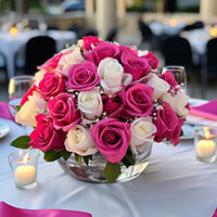 (BDx10) Romantic Dark Pink and White Roses Table Centerpiece For Delivery to New_York