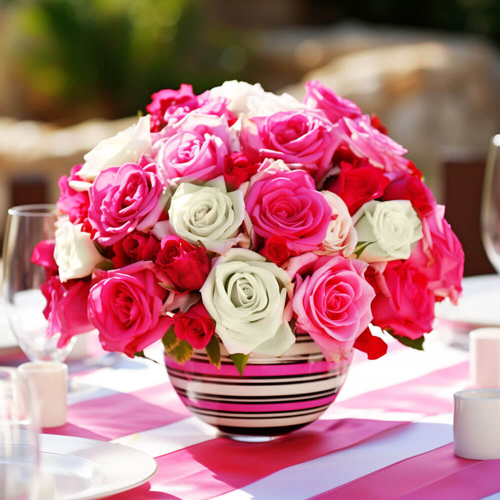 (2BDx20) CP Royal Dark Pink and White Roses 12 Centerpieces For Delivery to Seneca, South_Carolina