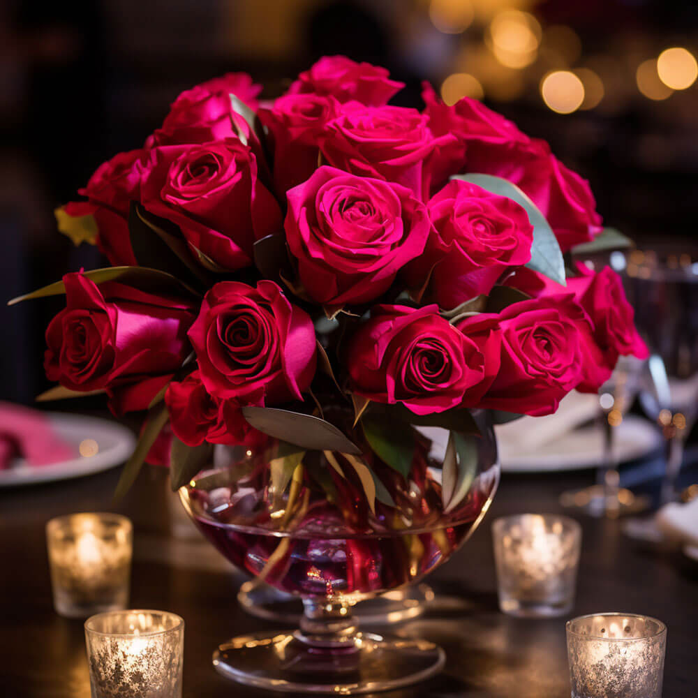 (2BDx20) CP Royal Dark Pink Roses 12 Centerpieces For Delivery to Oshkosh, Wisconsin