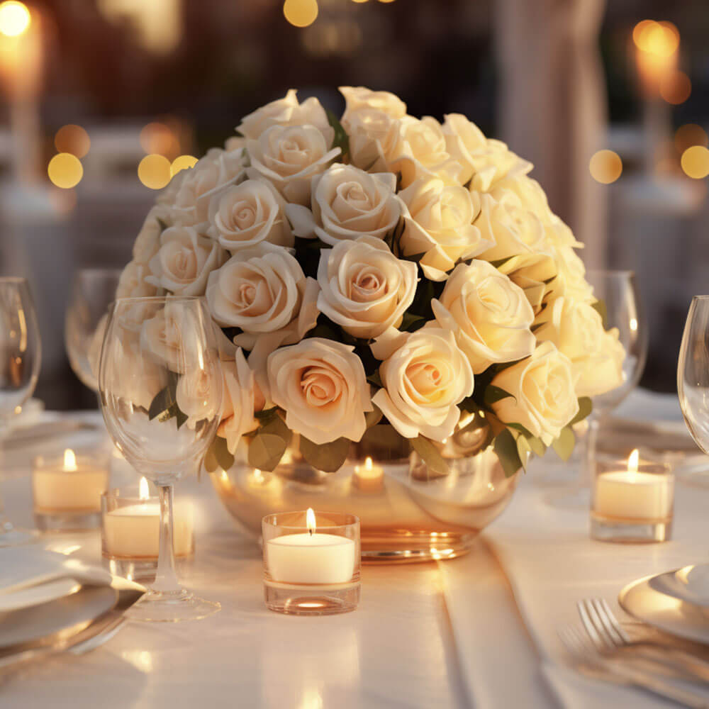 (2BDx20) CP Romantic Ivory Roses 12 Centerpieces For Delivery to Flint, Michigan
