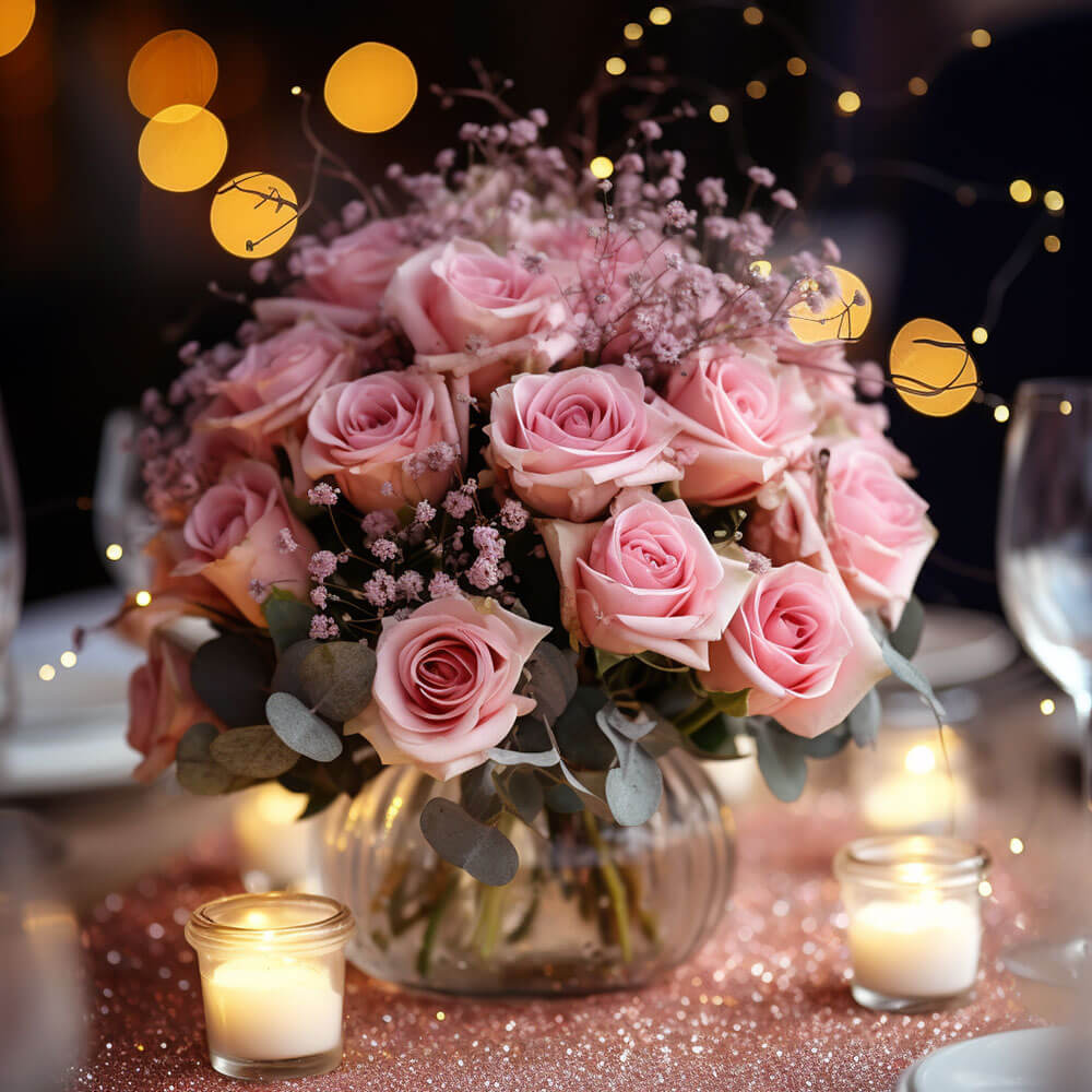 (BDx20) CP Classic Light Pink Roses 6 Centerpieces For Delivery to Springfield, Virginia