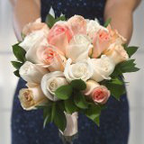 (BDx10) 3 Bridesmaids Bqt Royal Peach and White Roses For Delivery to Kingston, New_York