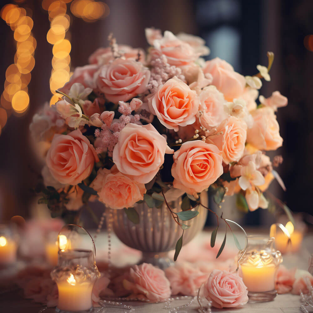 (2BDx20) CP Romantic Peach Roses 12 Centerpieces For Delivery to Fairfax, Virginia